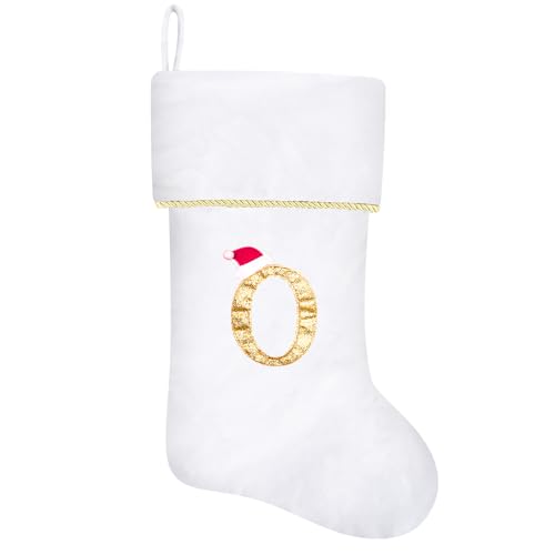 20 Inches Initial Monogram Blue Velvet Christmas Stocking with Gold Trim U394