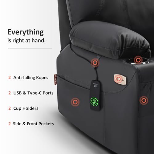 MCombo Power Lift Recliner Chair for Elderly with Heat and Massage, Faux Leather, Black V60394