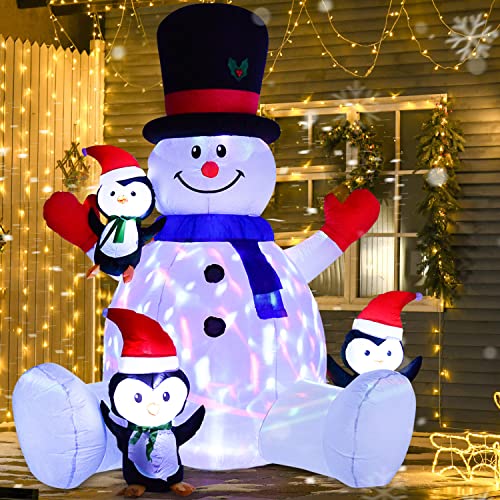 DearHouse 7Ft Lighted Christmas Inflatable Snowman with Three Cute Penguins G929154