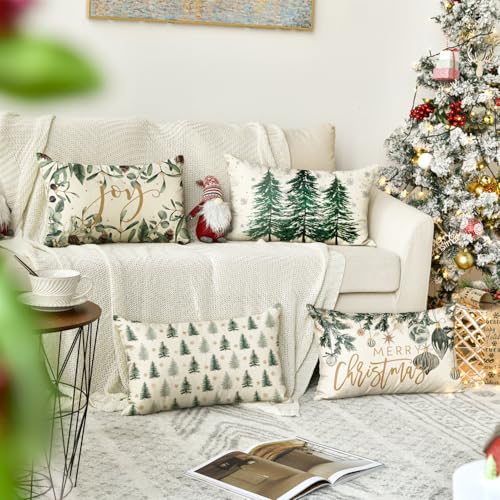 AVOIN colorlife Merry Christmas Trees Snowflake Throw Pillow Covers 18 x 18 Inch Set of 4 R125029