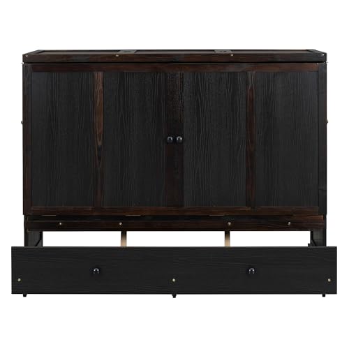 Harper & Bright Designs Queen Murphy Bed Cabinet, Solid Pine, Espresso W128