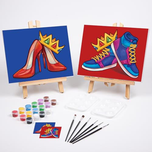 VOCHIC Couples Paint Party Kits Pre Drawn Canvas for Adults 8x10 Crown High Heel Sneakers (2 Pack) Y967
