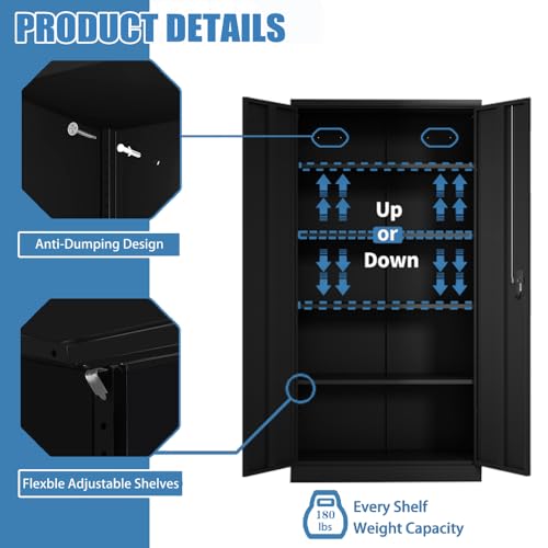 Metal Storage Cabinet 72" Locking with 2 Doors and 4 Shelves F9397
