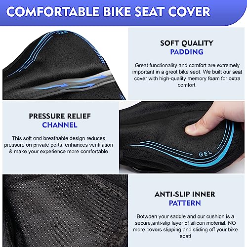 Gel & Memory Foam Bike Seat Cushion Cover for Women & Men, 3-Zone Comfort for Indoor & Outdoor Bikes Q68747