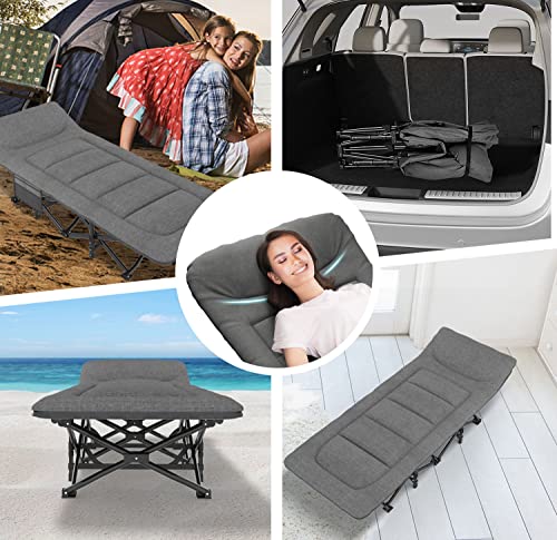 ATORPOK Camping Cot with Cushion and Pillow, Portable Folding Bed, Supports 450 lbs (Grey) S55734