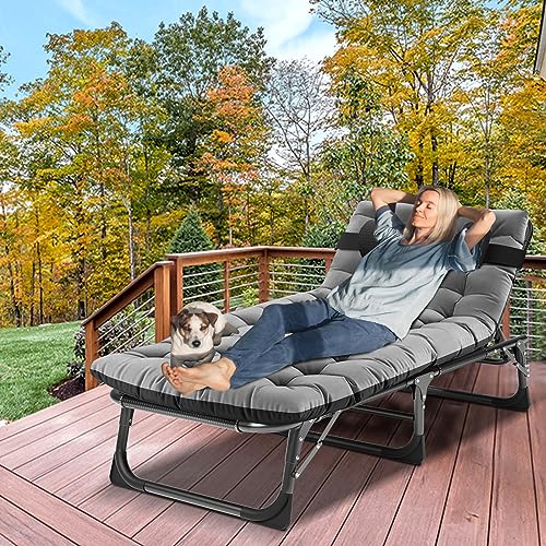 Portable Folding Camping Cot, Adjustable Reclining Chaise with Pillow U54731