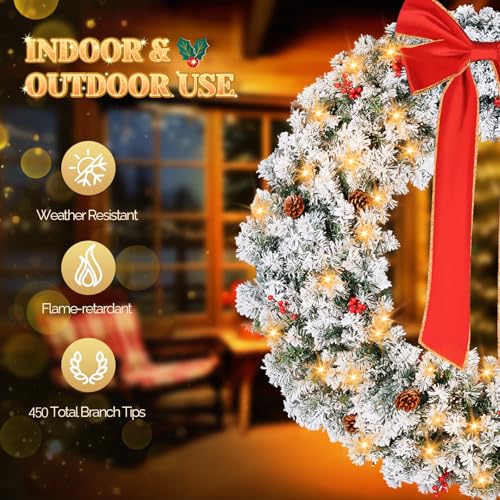 VINGLI 48 Inch Pre-lit Artificial Christmas Wreath with 150 LED Lights T885