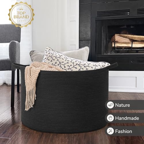 INDRESSME Large Cotton Rope Storage Basket with Handles, 90L Grey R37552