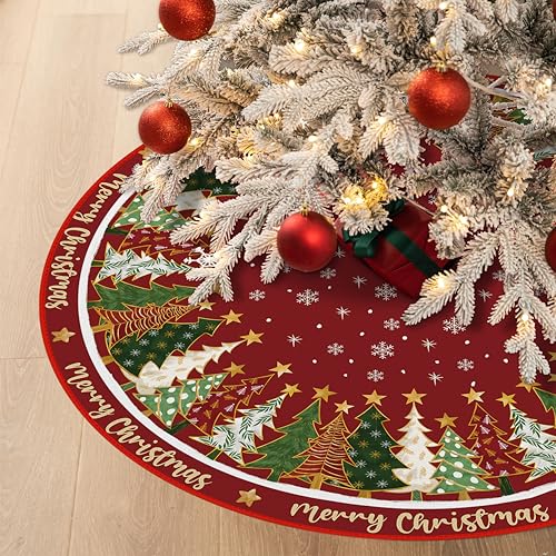 Red Christmas Tree Skirt 36 Inches for Holiday Decor U1938