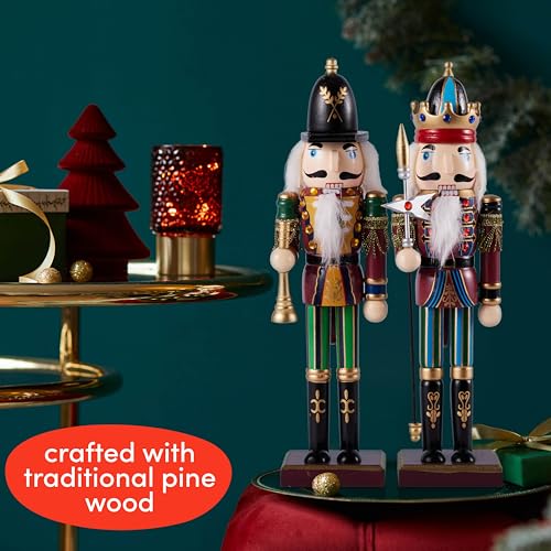 THE TWIDDLERS 2 Pack 12 Inch Wooden Nutcracker Christmas Decor King & Guard Soldier Red V493