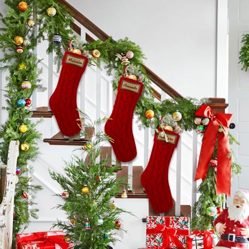 4PACK Christmas Stockings 18Inches Cable Knitted with Name Tags Red White U8263