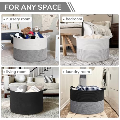 INDRESSME Large Cotton Rope Storage Basket with Handles, 90L Grey R37552