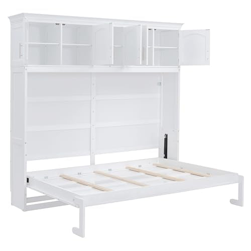 Full Size Murphy Bed with Storage Cabinet, White X533
