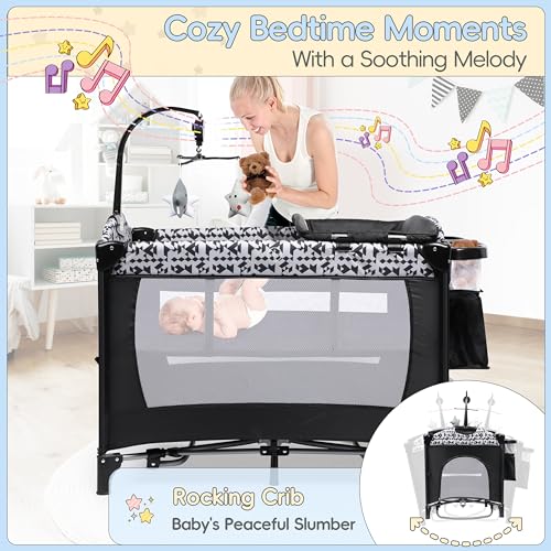 Xilingol 5-in-1 Pack and Play, Baby Bassinet Bedside Sleeper with Diaper Changer & Music Box N3018