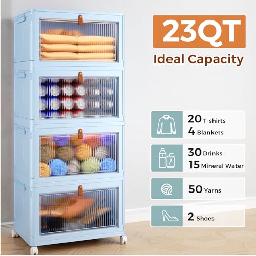 4 Tier Stackable Storage Bins with Lid and Wheels, Grey P84827