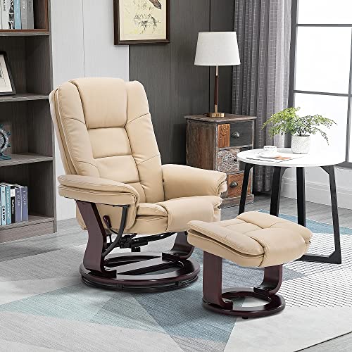 Beige Leather Swivel Recliner Chair with Ottoman R54220