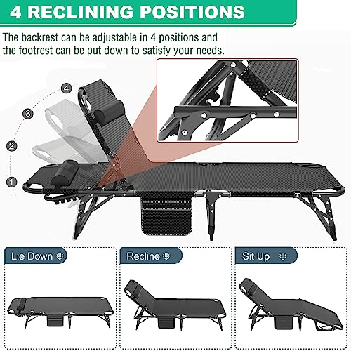 Portable Folding Camping Cot, Adjustable Reclining Chaise with Pillow U54731