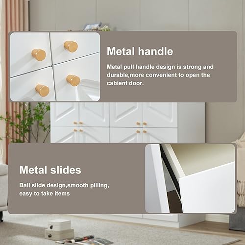 Wooden Armoire Wardrobe Closet Cabinet, 4 Door 2 Drawers, White, 63" L x 20.3" W x 72" H A546555