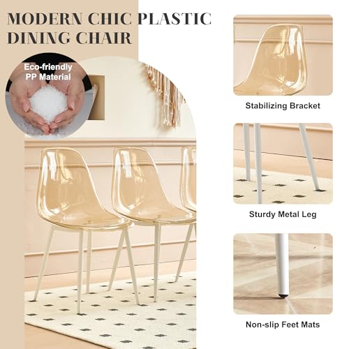 Round Glass Dining Table Set for 4 with Clear Acrylic Chairs N7123