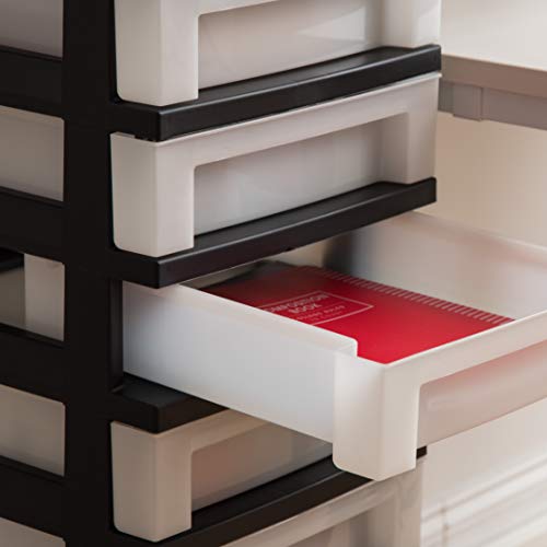 IRIS USA 4-Drawer Plastic Rolling Storage Cart with Wheels, Black/Pearl E270856
