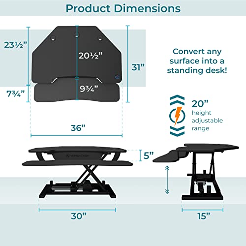 VERSADESK® PowerPro™ 36" Corner Standing Desk Converter with Keyboard Tray, Black O892