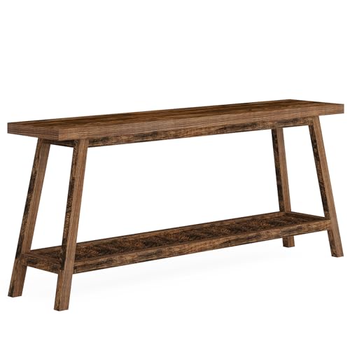 70.9" Extra Long Console Table for Entryway, 2-Tier Narrow Wood Sofa Table, Rustic Brown P32916