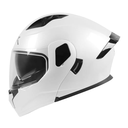 SPARK DOT Modular Flip-Up Dual Visor Motorcycle Helmet (Bright Black, Small) W8778