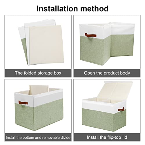 Large Toy Storage Box with Lid and Dividers for Kids, Beige and White X95078