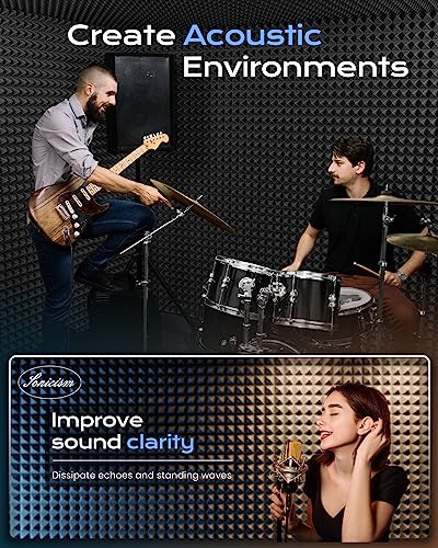Pyramid Sound Proof Foam Panels 12 Pack Self-Adhesive Black E448793