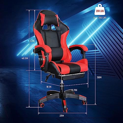 Ergonomic Gaming Chair with Lumbar Support and Footrest, Red Q6928