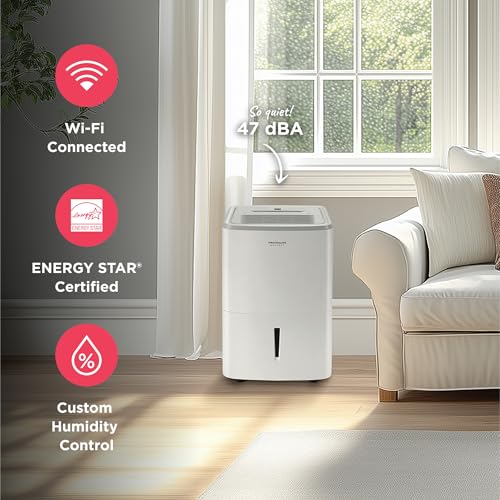 Frigidaire 50-Pint Portable Dehumidifier with Wi-Fi for Medium/Large Rooms, White Q334986