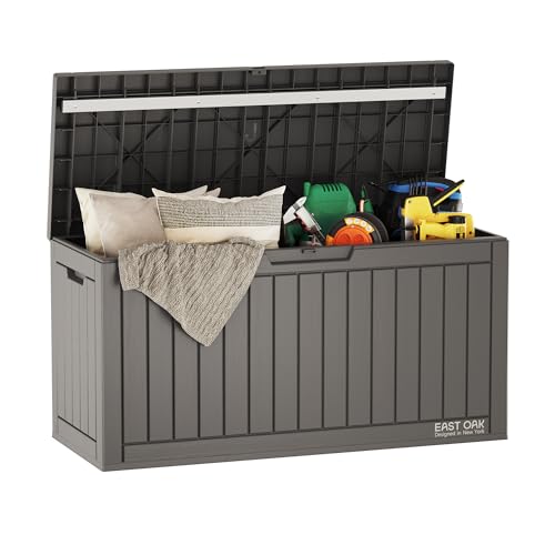 EAST OAK 60 Gallon Waterproof Outdoor Storage Box, Grey A4870