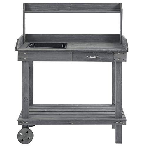 Outsunny 36" Wooden Potting Bench Work Table with Sink and Storage, Brown O683