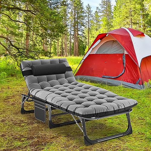 Portable Folding Camping Cot, Adjustable Reclining Chaise with Pillow U54731