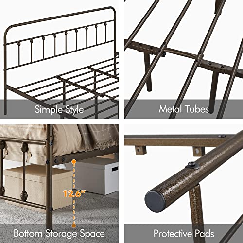Yaheetech Classic Metal Platform Bed Frame with Victorian Headboard, Full Size Black T81083