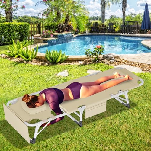 Portable Folding Camping Cot, Adjustable Reclining Chaise with Pillow U54731