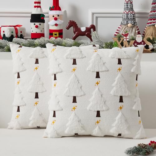 UGASA Star Christmas Decorative Pillow Covers 18x18 Inch Set of 2 Dark Green Q9265