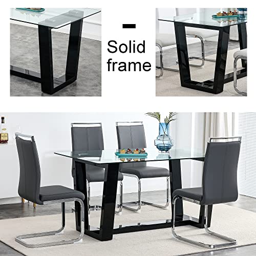 51" Modern Glass Dining Table for 4-6 People, Black Metal Legs R475882