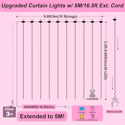 600LED Curtain Lights for Bedroom, Warm White, 8 Modes Y367582