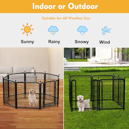Tall Garden Fence 32in 8 Panels Metal Dog Pen Outdoor for Yard G496561