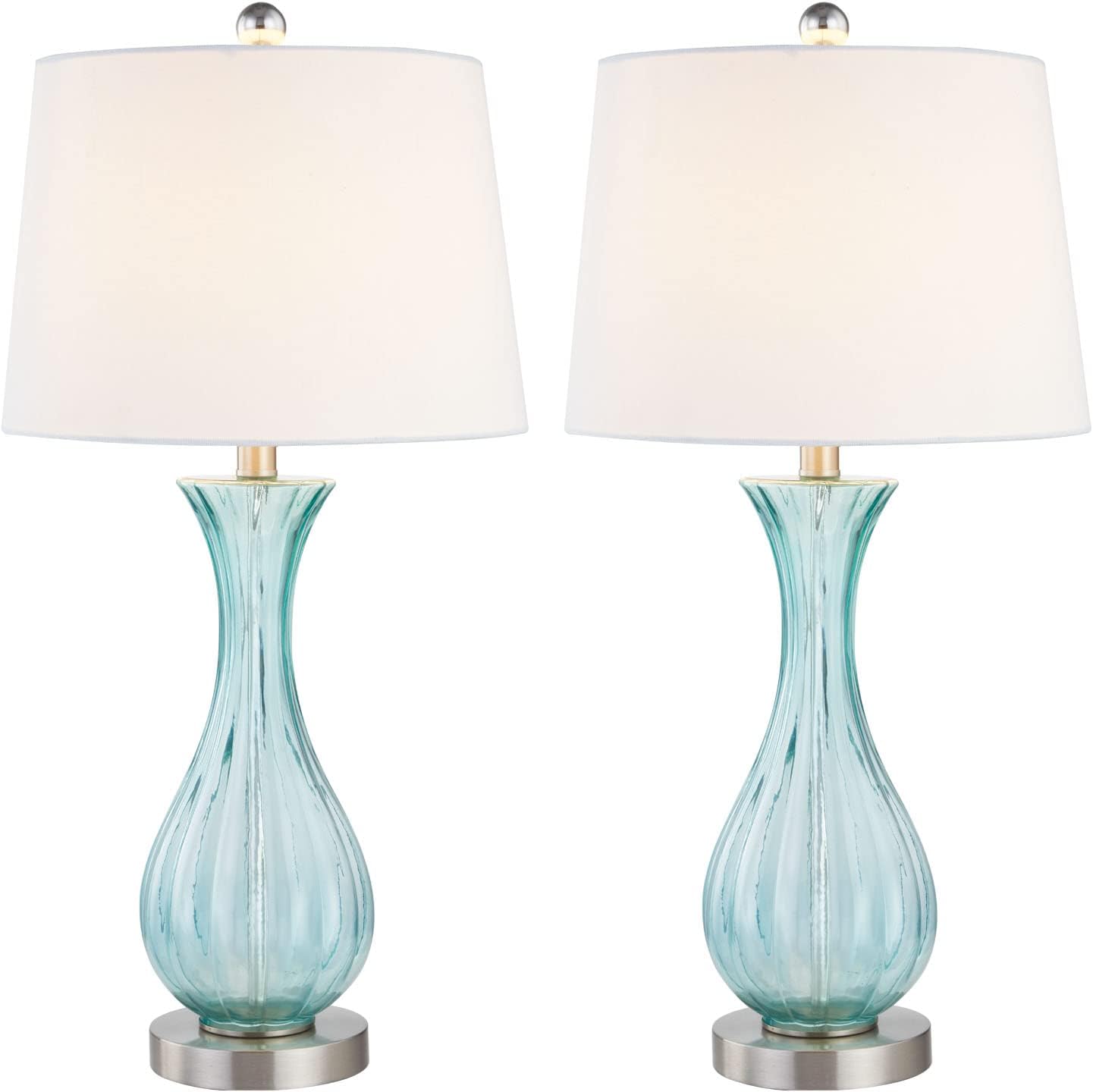 Maxax Coastal Glass Table Lamps Set of 2, Blue Bedside Lamps with White Shade H247715