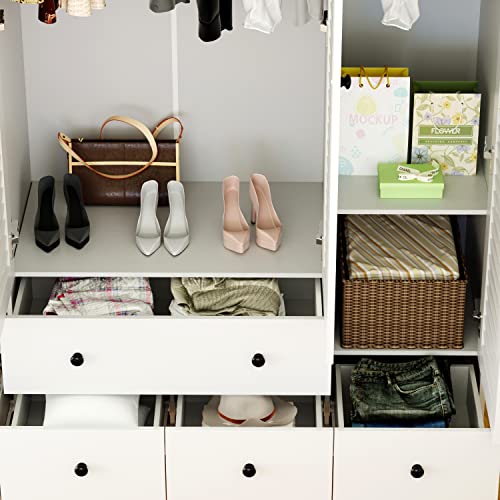 ECACAD Large Wardrobe Armoire with Shelves, Drawers & Hanging Rod, White U2635
