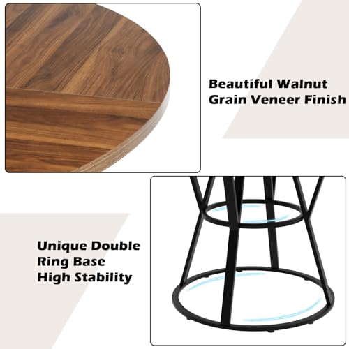 STHOUYN 47" Round Dining Table Set for 4 with 4 Boucle Chairs, Black D1536