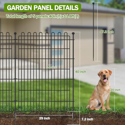 Decorative Metal Garden Fence for Yard, 32in H x 23.6ft L, Animal Barrier K800603