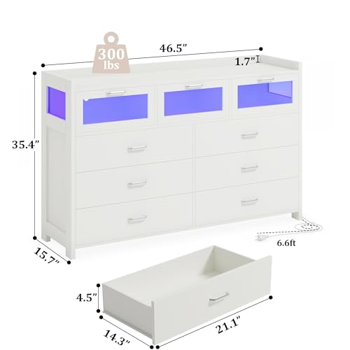 Black Dresser with 9 Drawers, LED Lights and Charging Station X1464