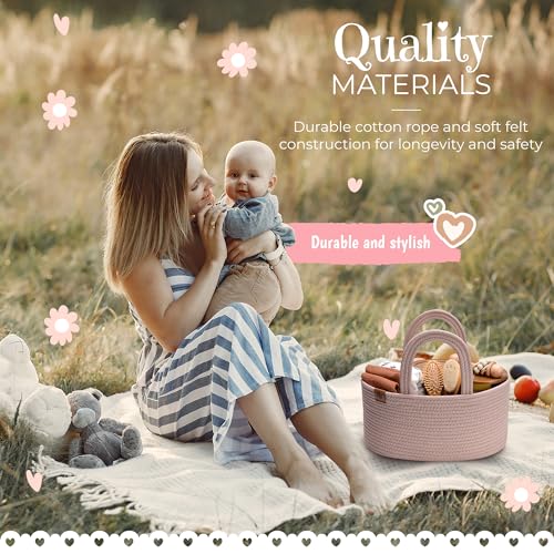 PeraBella Baby Diaper Caddy Organizer Girl, Nursery Storage Rope Basket D474