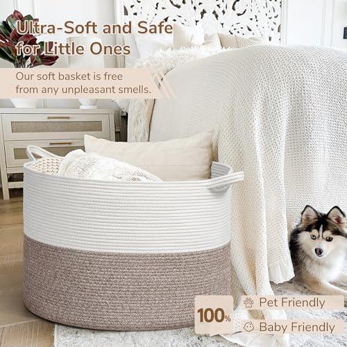 INDRESSME Large Cotton Rope Storage Basket with Handles, 90L Grey R37552