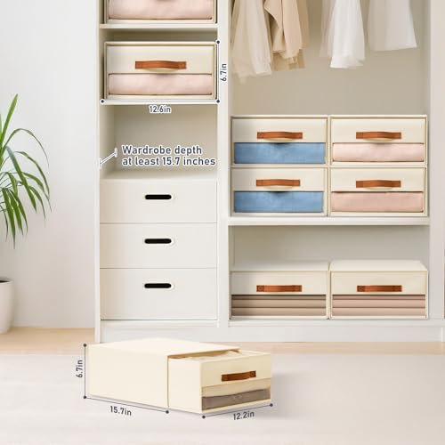 DIMJ Closet Organizers and Storage - Fabric Bins with Drawers, Stackable, 4-Pack, Grey G8366