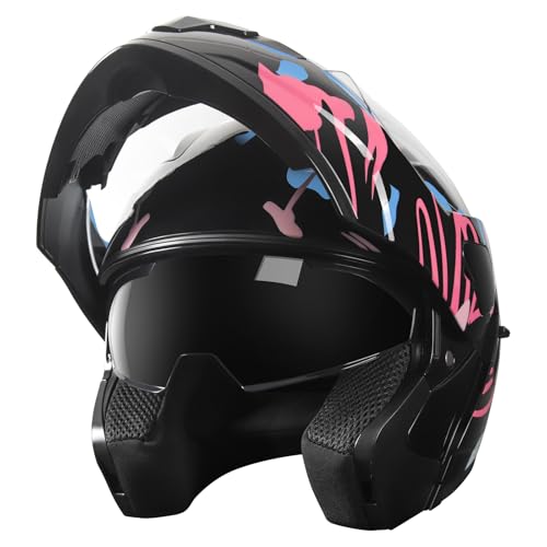 SPARK DOT Modular Flip-Up Dual Visor Motorcycle Helmet (Bright Black, Small) W8778
