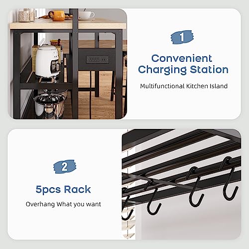 Kitchen Island with Storage, Bakers Rack with Power Outlet, 3 Tier Microwave Stand, Coffee Bar Table I24443